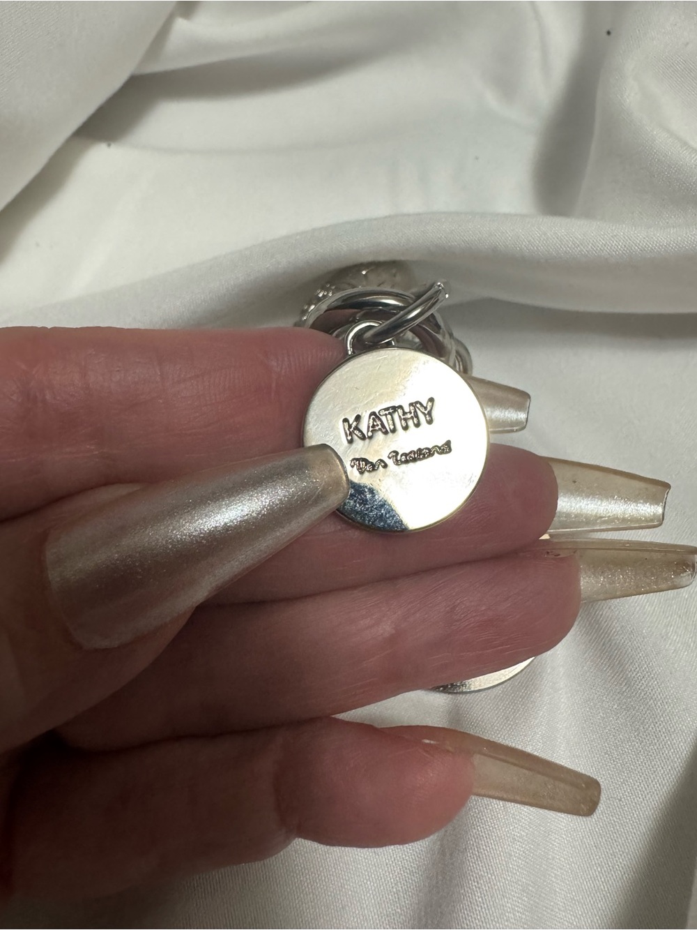Silver Heart Charm Keychain with Blue Enamel Accent - Picture 2 of 4